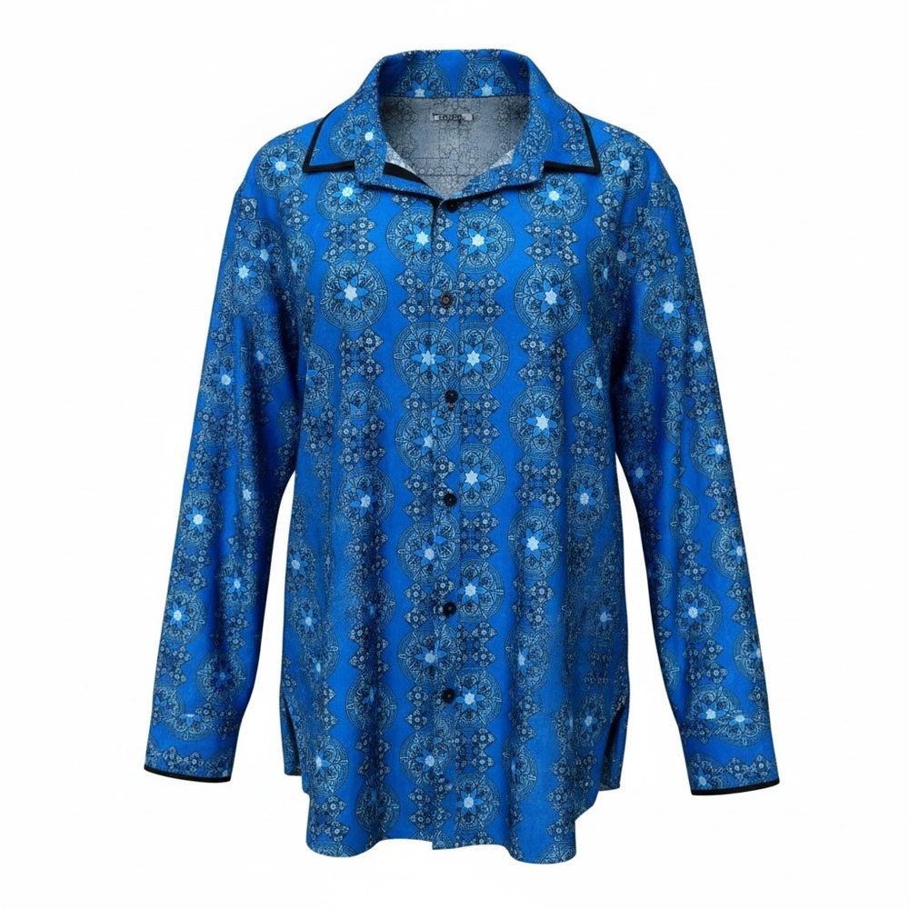 Barabas Blue Medallion Printed Button-Up Shirt XL 100% Cotton Versace Style